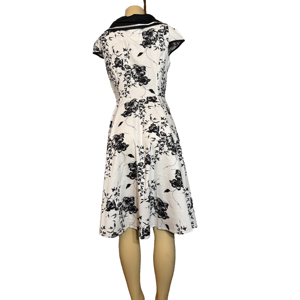 NWT H&R London Vintage Style Fit Flare Dress Sz 10 Black White Floral - Picture 5 of 14
